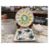 Vintage Egg Plate, Stoneware Utensil Crock, Gail