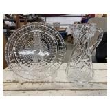 Crystal Pitcher and Round Bubble Cake Plate