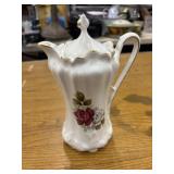 Vintage Ceramic Chocolate Pot with White and Red