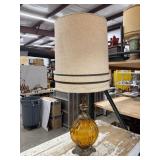 XL Vintage Amber Glass and Brass Table Lamp,