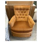 Vintage mid-century modern orange velvet swivel