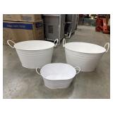 3pc White Metal Buckets, 2 Large and 1 Small
