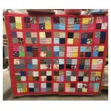 4-Patch Handmade Vintage Quilt, Red Borders with