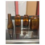 Vintage Amber Brown Glass Tobacco Snuff Bottles