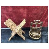 2 pc. vintage hand-carved wood folding book stand