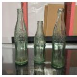 3 Vintage Coca-Cola Green Glass Bottles
