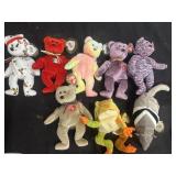 8 Vintage Beanie Babies, Bears, Frog, Armadillo
