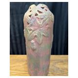 Hand painted vase. Rust, gold and teal colors.