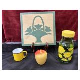 4 pc. floral basket design  print on wood,