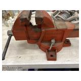 Red Heavy Columbian 2050 bench vise with a swivel