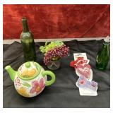 5 pc. white ceramic teapot a colorful floral