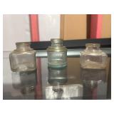 3 Vintage Clear Glass Inkwell Bottles