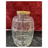 Vintage Glass Barrel Pickle Jar With Metal Lid