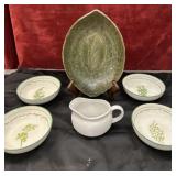 6pc. Green Ceramic Leaf Bowl Featuring A
