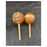 2 hand-painted Mexican maracas made from gourds