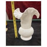 vintage white milk glass vase, with 3 candy and
