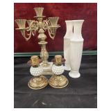 2 Vintage E.O. Brody milk glass bud vases with 2