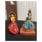 Two Vintage Souvenir Dolls Red Blue Dresss