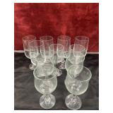 Bundle of clear glass stemmed glasses