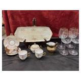 11pc. vintage Japan lusterware and wine glasses