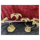 2 Mid-Century Brass Palm Tree Camel Figures