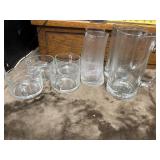 4 vintage clear glass teacups or coffee mugs, and