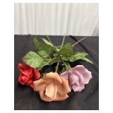 3 Vintage Handpainted Capodimonte Porcelain Roses
