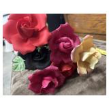 6 Capodimonte Porcelain Rose Stems Red Yellow