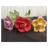Set of 3 Capodimonte Porcelain Roses.