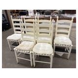 6 White Wood ladder back dining chairs with