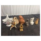 Trinkets- Ceramic Basket, Deer, Rabbit, Tiny Vases
