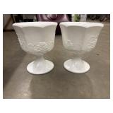 2 vintage Indiana Glass milk glass compote bowl