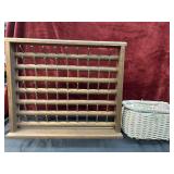 2 Pc. Wooden Spool Rack and sewing basket.