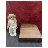 Porcelain collector doll and Price document box.