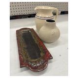 A vintage handmade stoneware trinket tray and