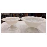 2 vintage Anchor Hocking milk glass compote