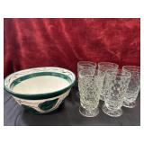 6 pc. vintage Roseville ceramic mixing bowls.