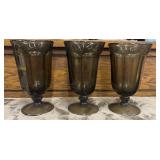 3 Vintage Tawny Smoke Brown Pedestal Goblets