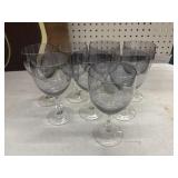 8 vintage smoky gray crystal goblets