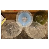 A vintage ceiling lamp shade and 3 vintage bowls.