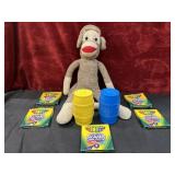 8 Toys Sock Monkey, Markers, Barrel of Monkeys