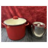 2 Pc. Red, Enameled Steel Stockpot