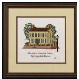 Framed Cross-Stitching of Abraham Lincoln's Home
