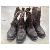 2 pairs brown leather Frye engineer biker boots.