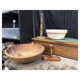 Rustic wooden dough bowl, wooden caddy, vintage