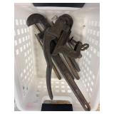 Vintage pipe wrenches. Several vintage, oxidized
