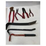 Bundle wrenches pry bars.and mix of pliers .