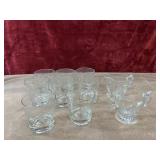 Floral small tumblers and sugar and creamer.