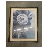 White magnolia painting in a gold and dark wood