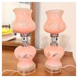 Frosted Pink Glass Boudoir Lamps.